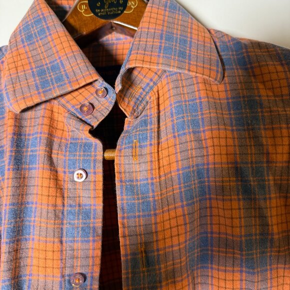 Kuhlman Flannel Button Up Long Sleeve Orange & Gray/Blue Plaid Fall Sz 40 - Picture 1 of 8